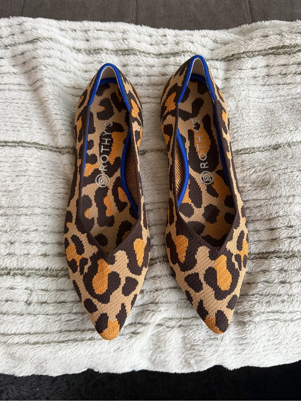 Rothy's Leopard-Print Pointed Toe Flats in Brown and Gold